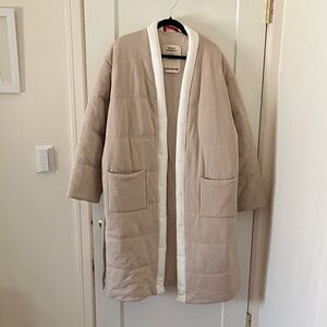 Off Hours Tan Quilted Coat with White Trim